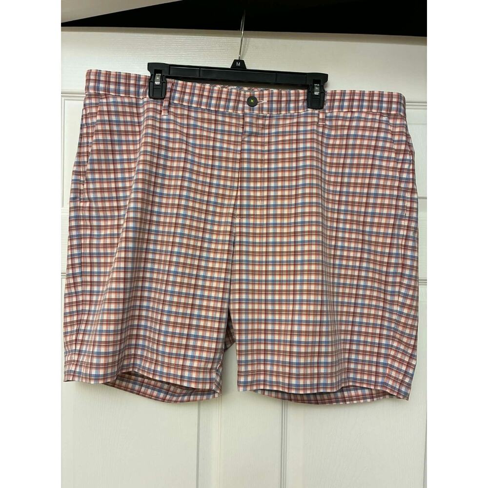 Tommy Bahama Men's Plaid‎ Shorts Size 42 Blue Orange Marlin Logo Stretch